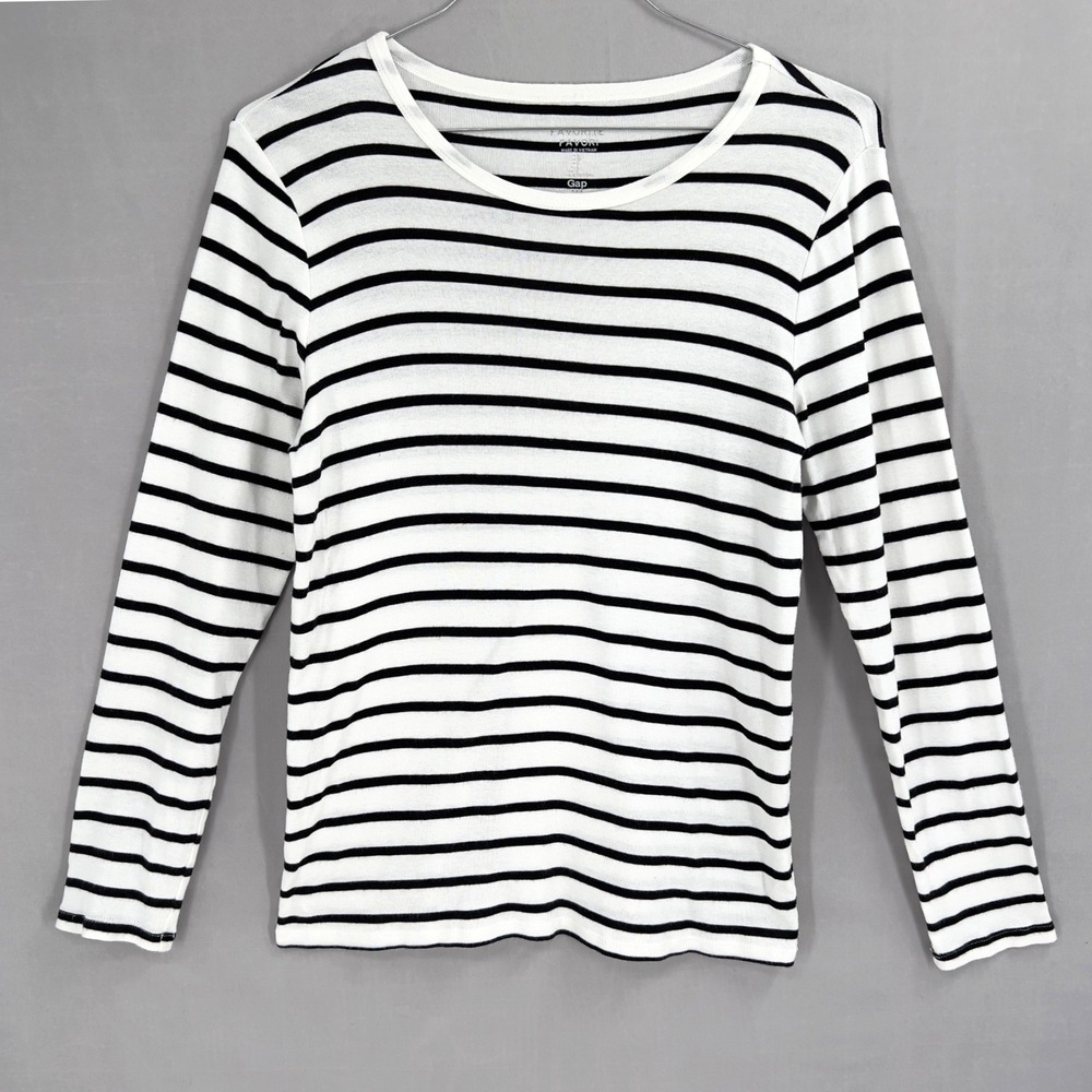Gap Womens Long Sleeve Tee Black White Striped Favorite Breton Stripe Top L